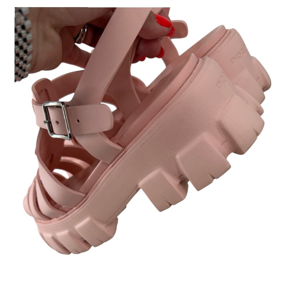 Prada Rubber Caged Monolith Slingback Platform Sandals Pink Women's Size 40 - Picture 8 of 10